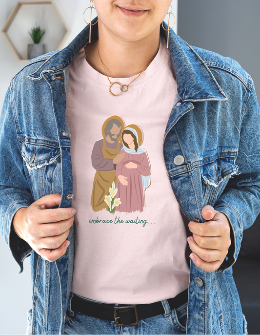 Embrace the Waiting Holy Family Tshirt - Christmas Catholic Tee