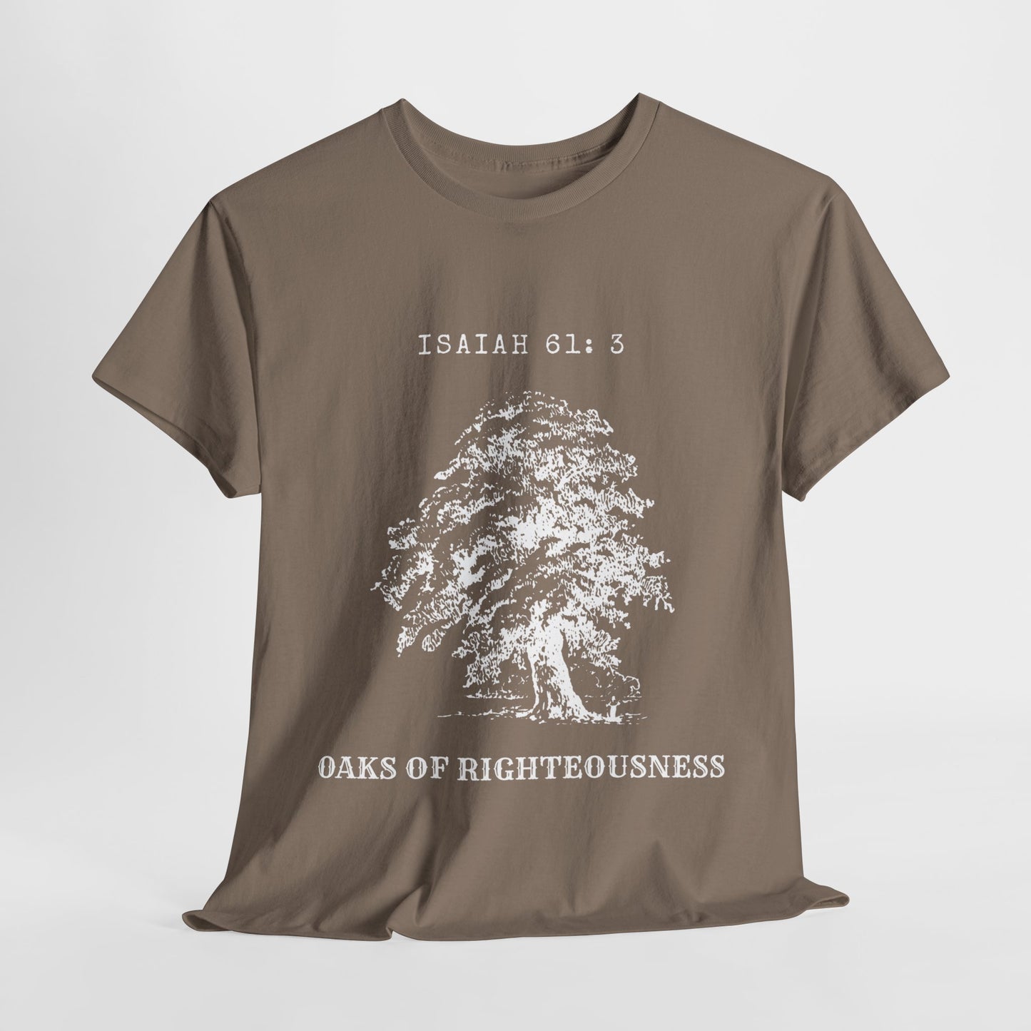 Camiseta con el árbol del roble de la justicia para hombres cristianos