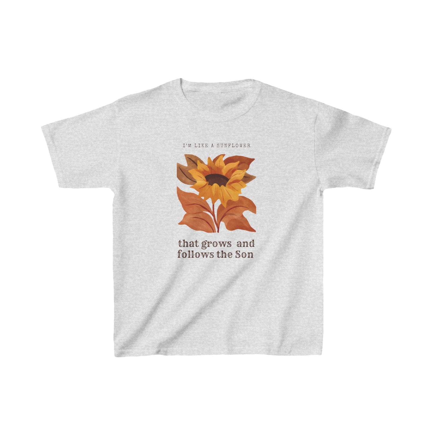 Camiseta cristiana católica para niños con el girasol siguiendo al hijo 